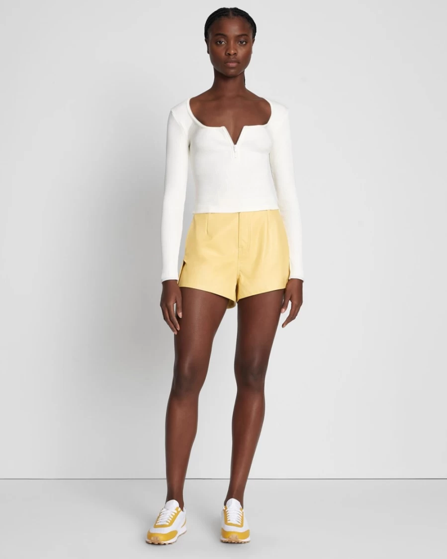 7 For All Mankind Women's Antique White Quarter Zip Ribbed Knit Top