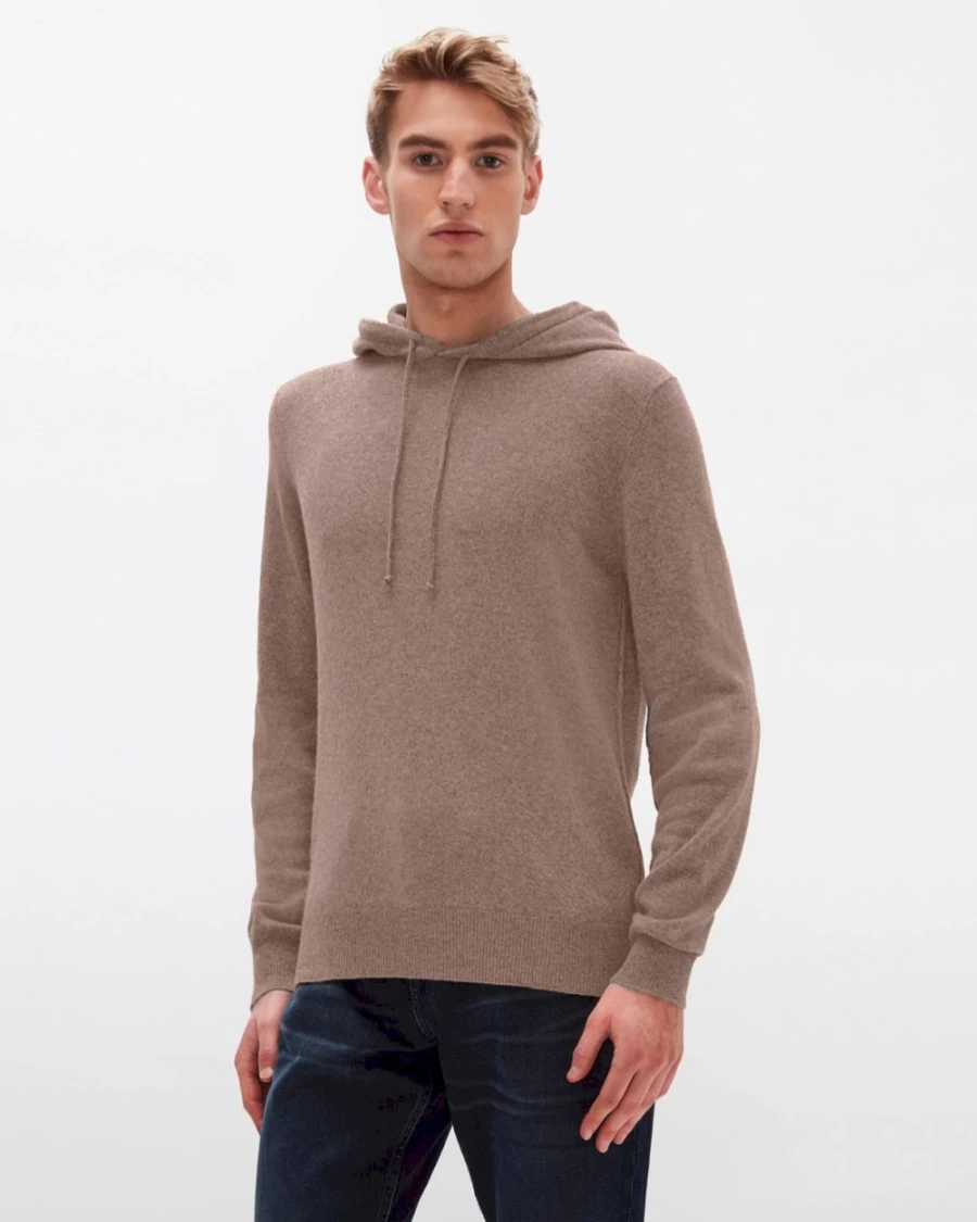 7 For All Mankind Men's Taupe Cashmere Hoodie - Soft Luxury Pullover Sweatshirt