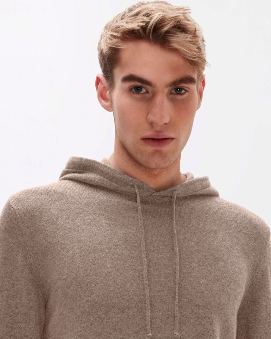 7 For All Mankind Men's Taupe Cashmere Hoodie - Soft Luxury Pullover Sweatshirt