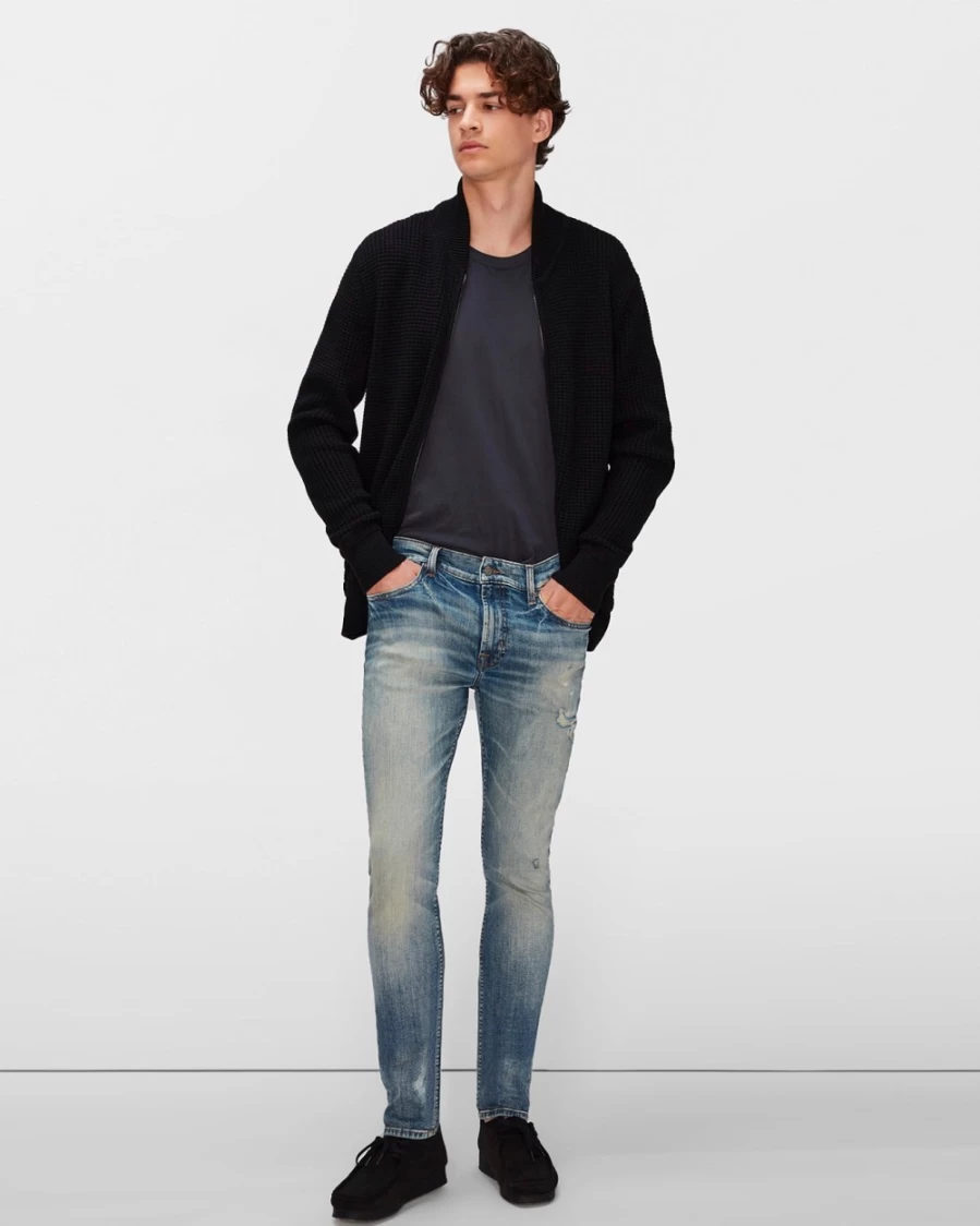 7 For All Mankind Men's Earthkind Stretch Tek Paxtyn In Chopper Light Blue Jeans