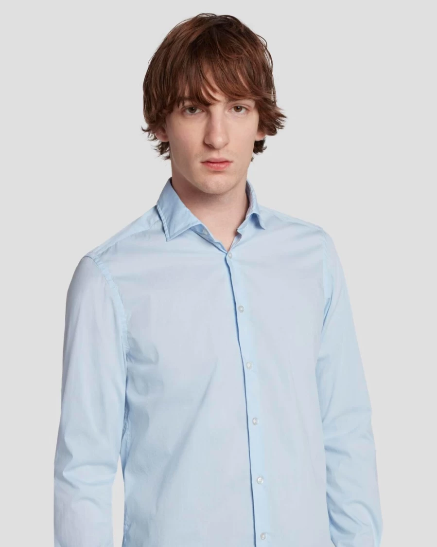 7 For All Mankind Men's Light Blue Long Sleeve Poplin Shirt