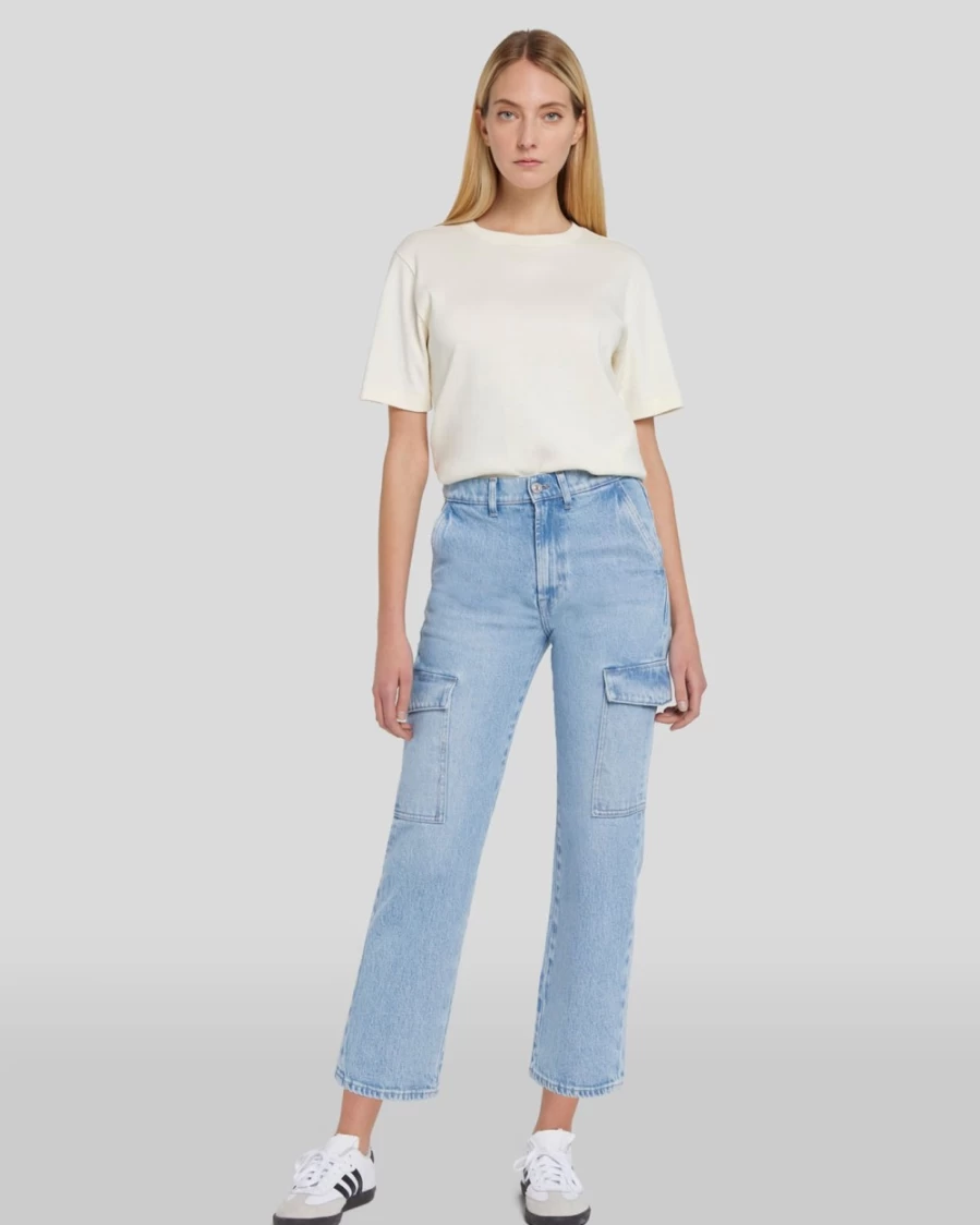 7 For All Mankind Women's Logan Cropped Cargo Jeans in Airwave Wash