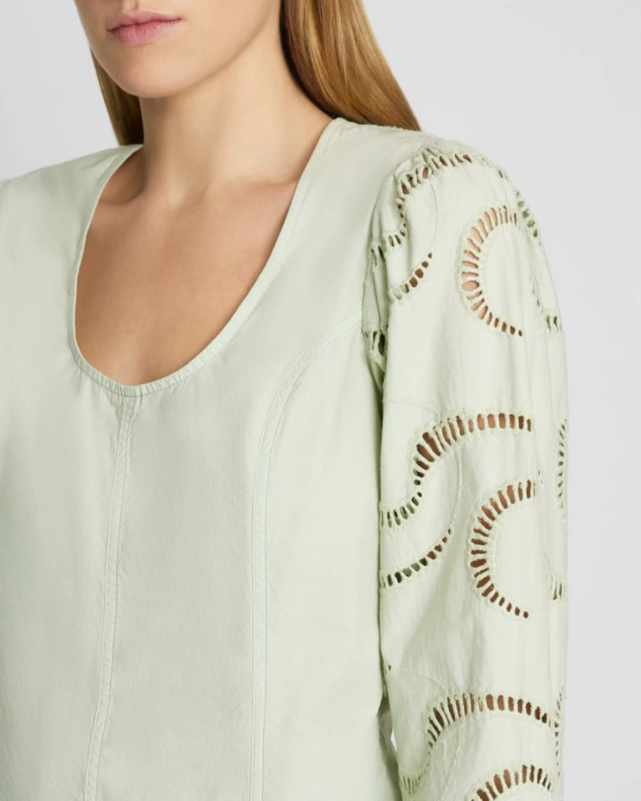 7 For All Mankind Women's Seafoam Eyelet Balloon Sleeve Blouse