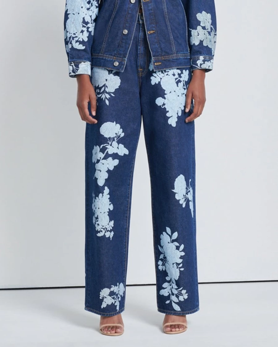 7 For All Mankind Women's Jennifer 90s Baggy Jeans in Teaparty Floral Dark Wash