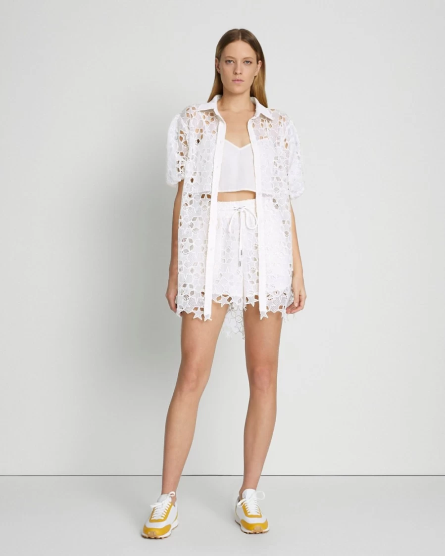 7 For All Mankind Women's Antique White Star Lace Drawstring Shorts