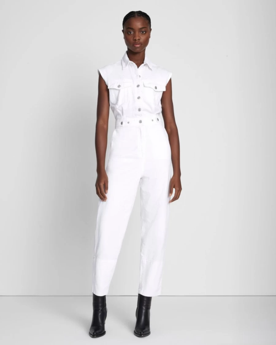 7 For All Mankind Women's White Denim Sleeveless Balloon Jumpsuit - Lustre Finish
