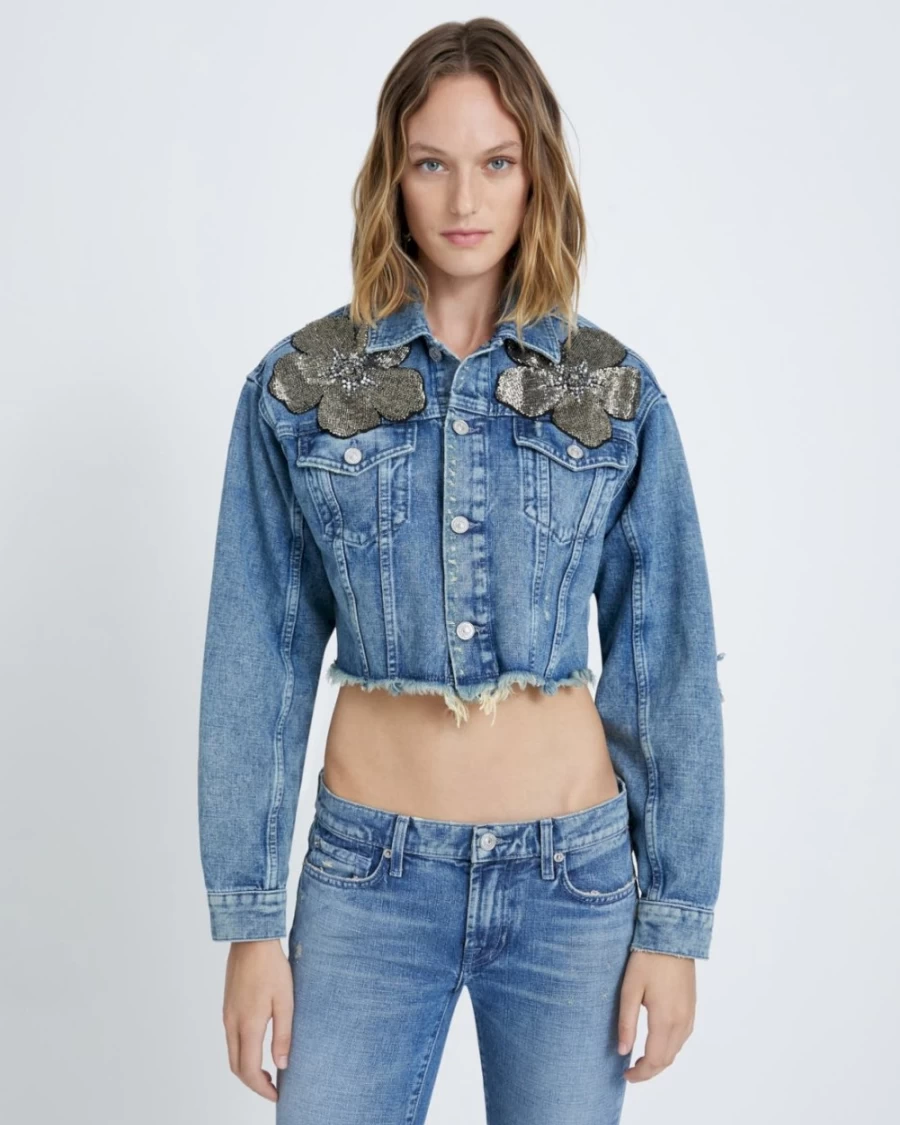 7 For All Mankind Women's Maribel Cropped Denim Trucker Jacket