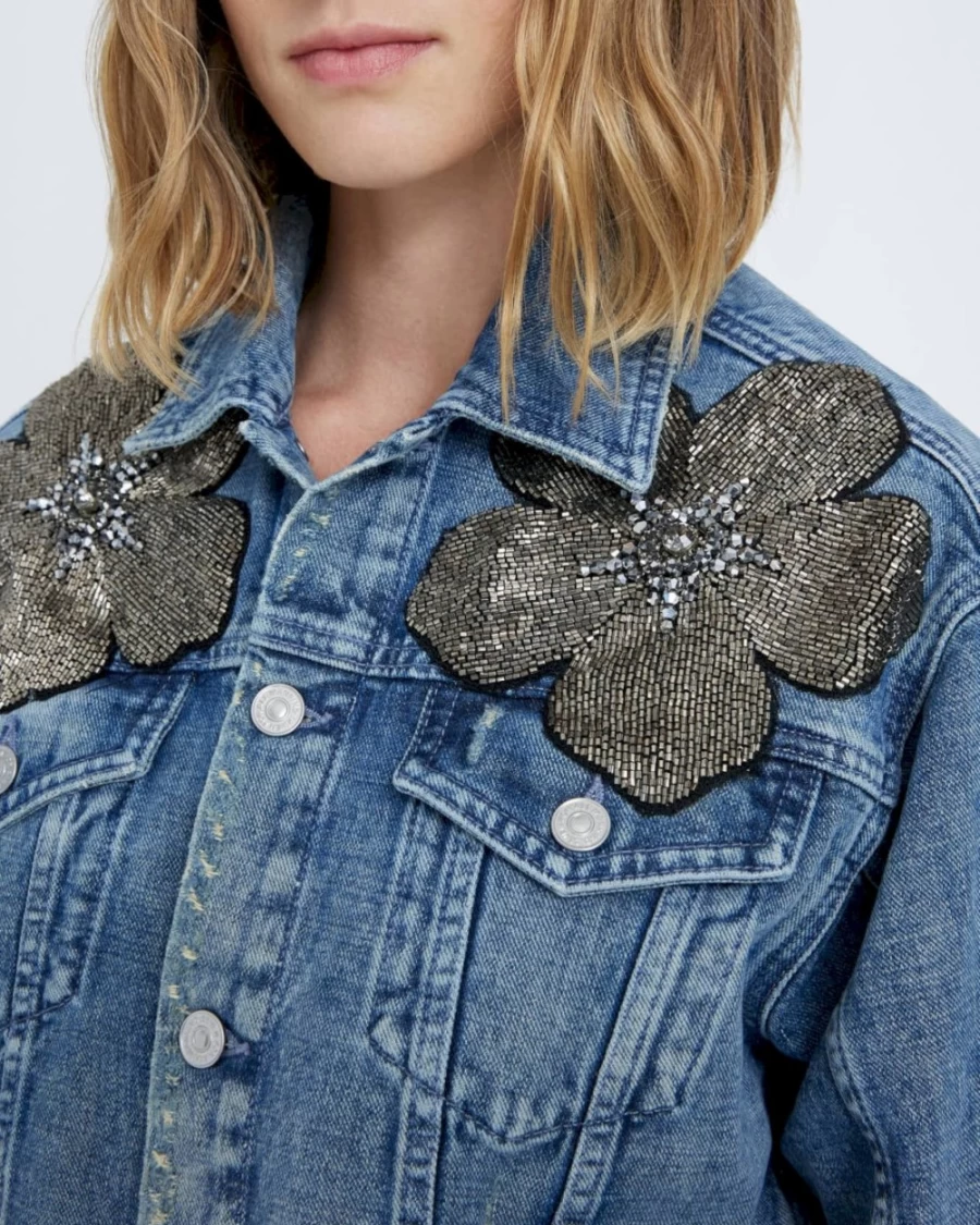 7 For All Mankind Women's Maribel Cropped Denim Trucker Jacket