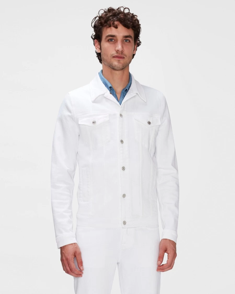 7 For All Mankind Men's Banter White Trucker Jacket - Perfect Denim Jacket for Men
