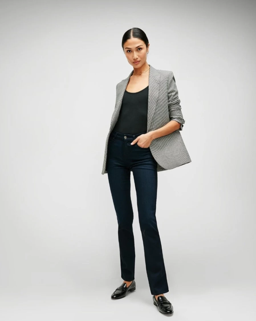 7 For All Mankind Women's B(Air) Kimmie Straight Leg Jeans in Blue Black River Thames Wash