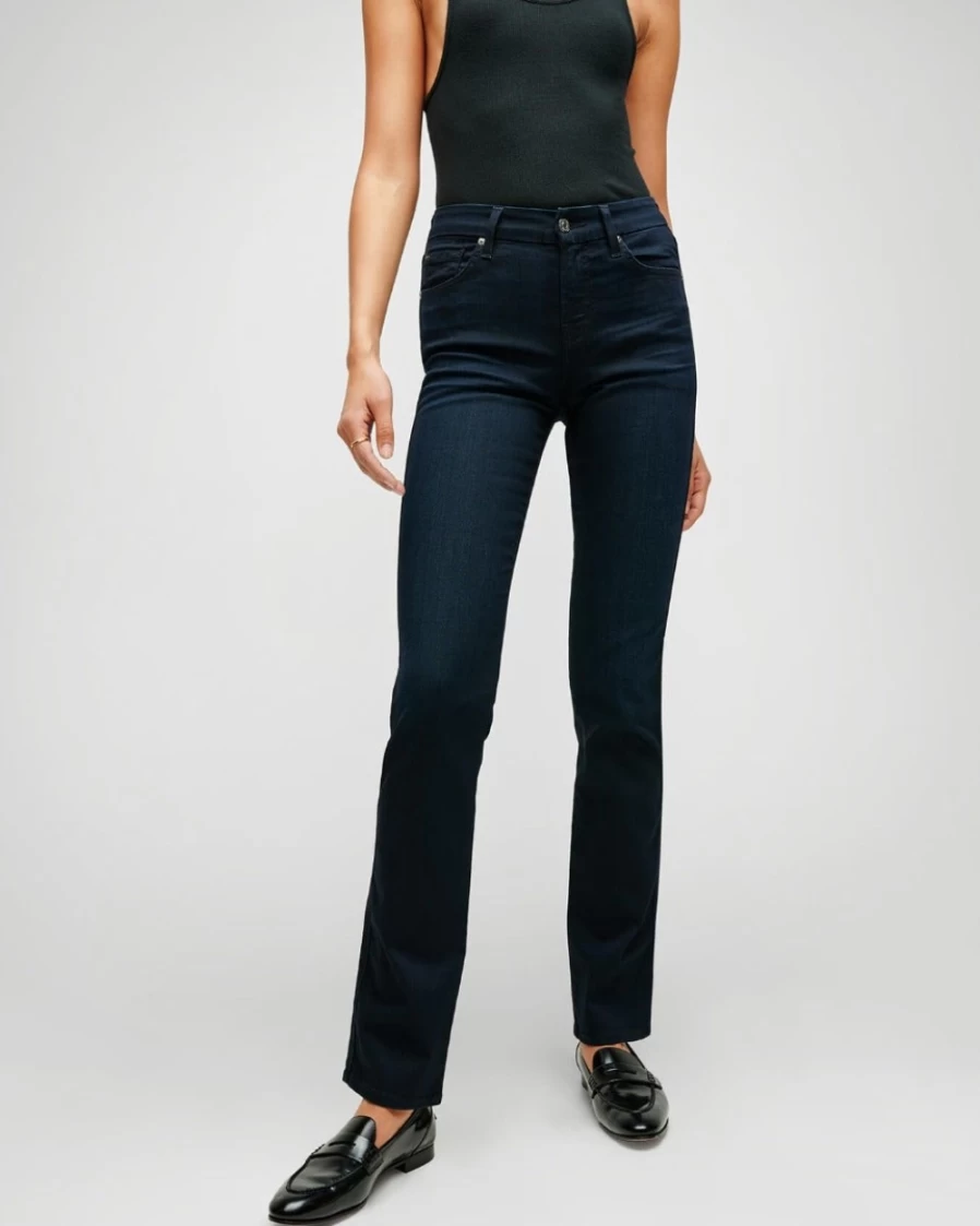 7 For All Mankind Women's B(Air) Kimmie Straight Leg Jeans in Blue Black River Thames Wash