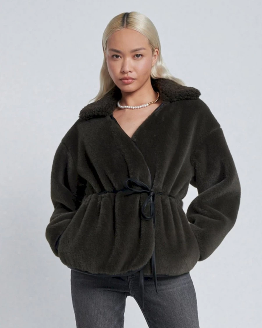 7 For All Mankind Women's Faux Fur Kangaroo Wrap Coat - Soft Winter Outerwear