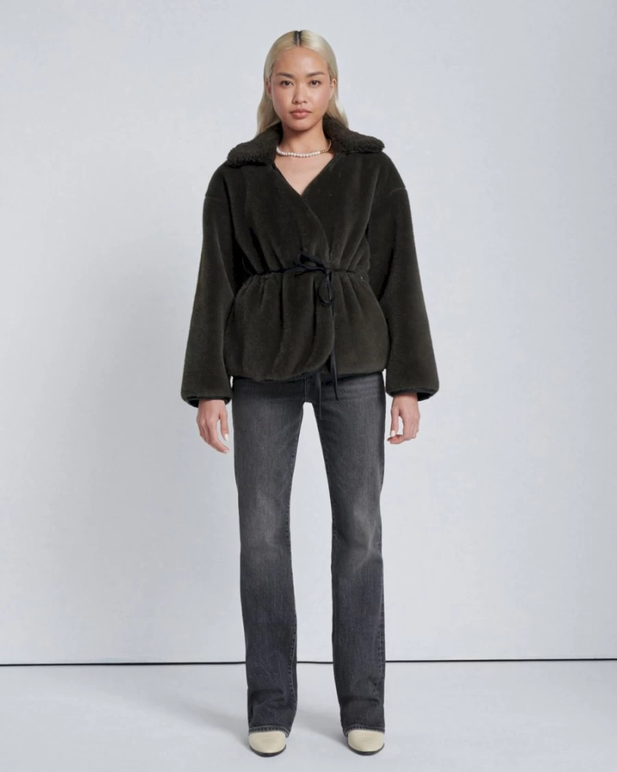 7 For All Mankind Women's Faux Fur Kangaroo Wrap Coat - Soft Winter Outerwear