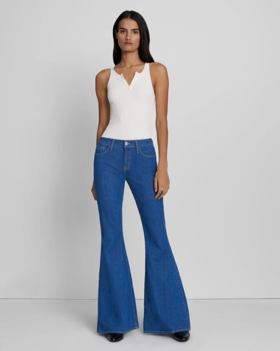 7 For All Mankind Women's Aquamarine Low Rise Flare Jeans - No Filter Washed Denim
