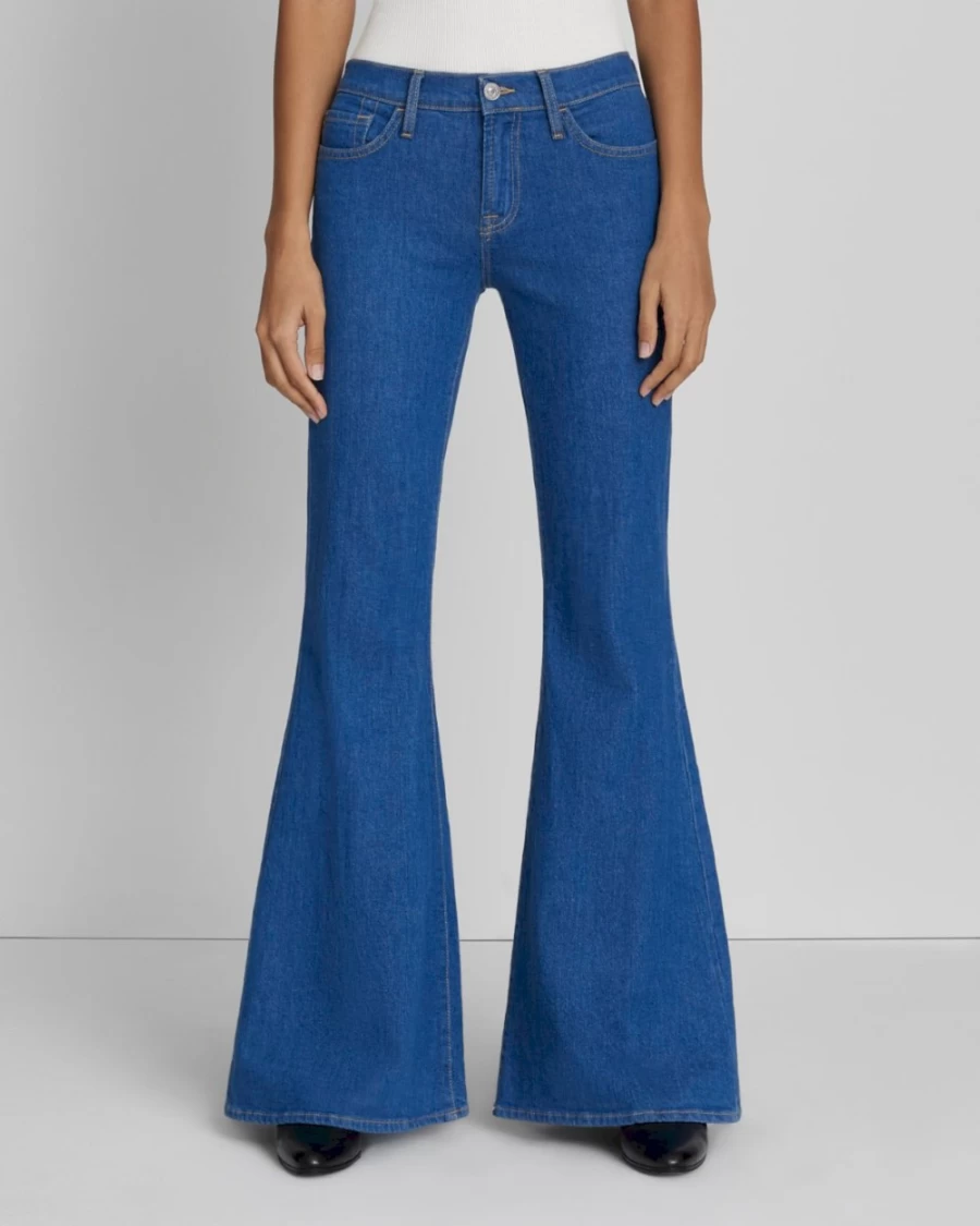 7 For All Mankind Women's Aquamarine Low Rise Flare Jeans - No Filter Washed Denim