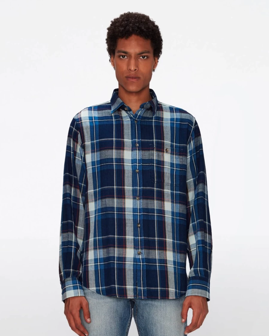 7 For All Mankind Men's True Indigo One Pocket Button-Up Shirt