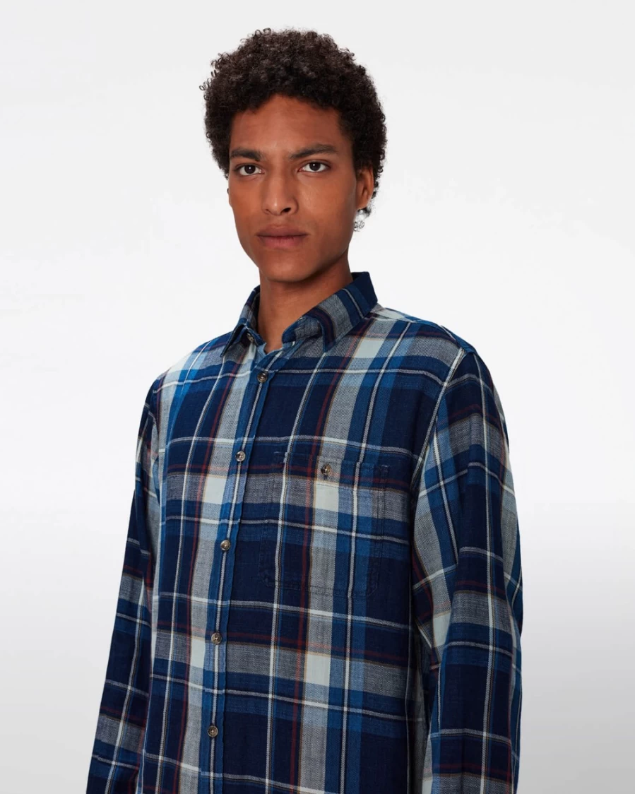 7 For All Mankind Men's True Indigo One Pocket Button-Up Shirt