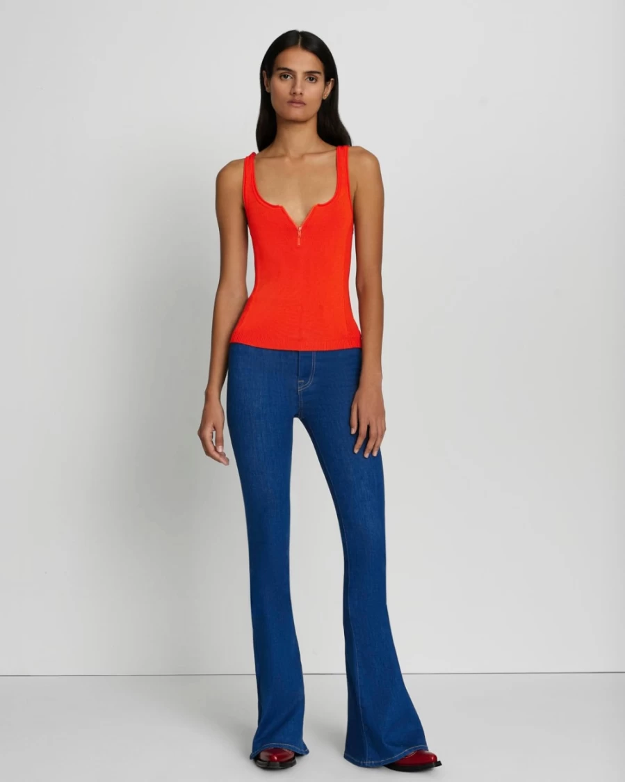 7 For All Mankind Women's High Shine Ribbed Quarter Zip Tank Top - Koi Color