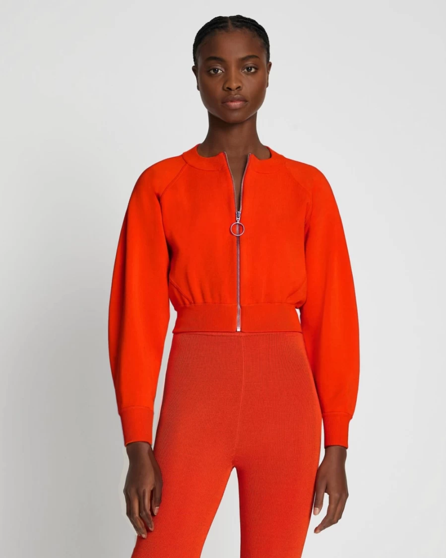 7 For All Mankind Women's Cropped Ribbed Bomber Jacket - Koi Color Stylish Short Outerwear