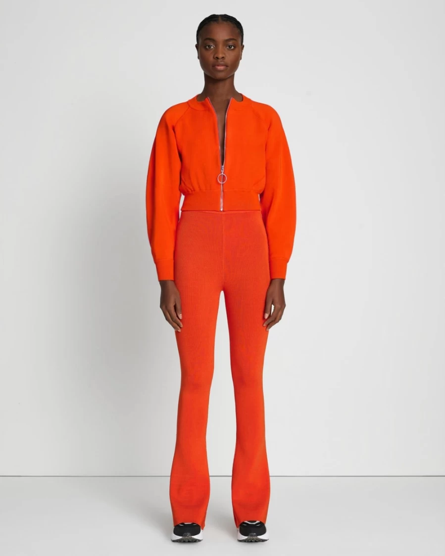 7 For All Mankind Women's Cropped Ribbed Bomber Jacket - Koi Color Stylish Short Outerwear