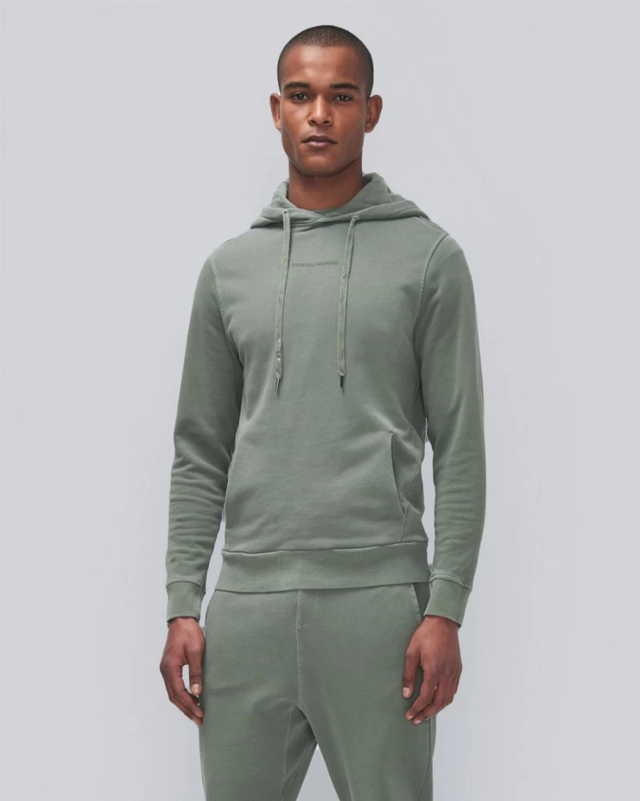 7 For All Mankind Men's Light Army Mineral Dye Hoodie - Eco-Friendly Casual Pullover
