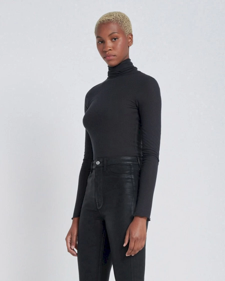 7 For All Mankind Women's Basic Turtleneck Top in Jet Black