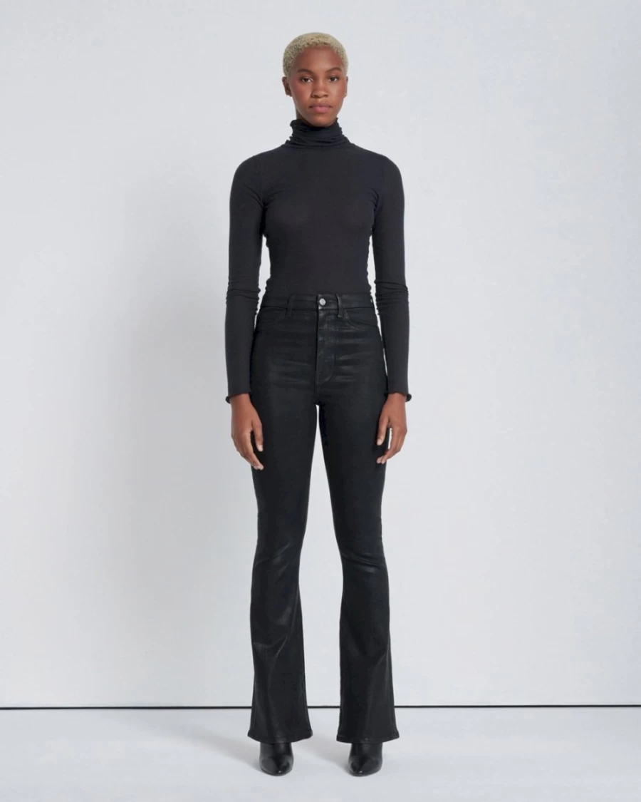 7 For All Mankind Women's Basic Turtleneck Top in Jet Black