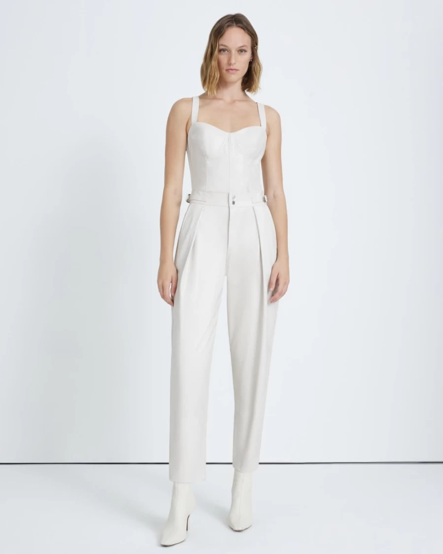 7 For All Mankind Women's Antique White Faux Leather Balloon Tab Pants