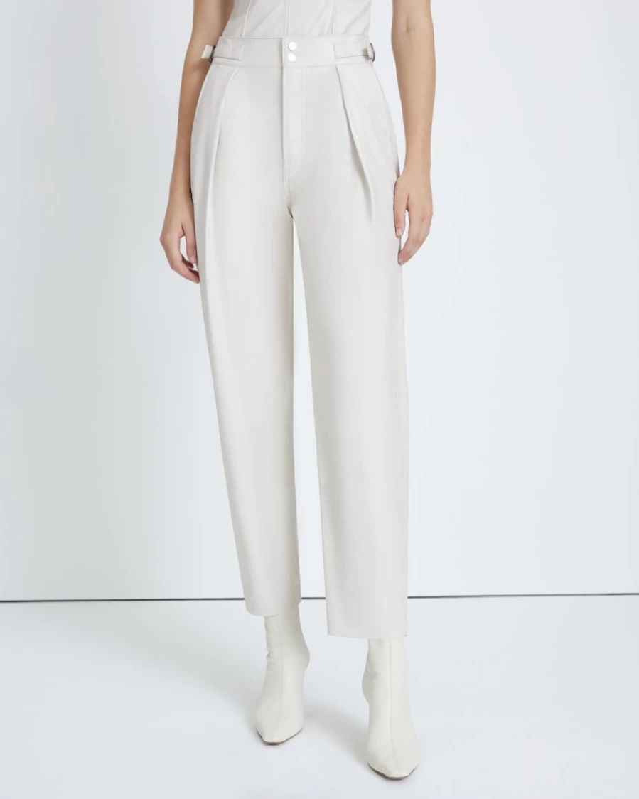 7 For All Mankind Women's Antique White Faux Leather Balloon Tab Pants