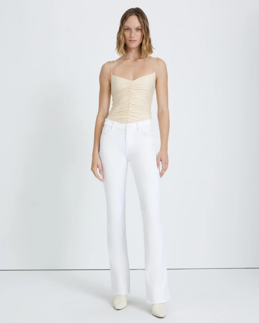 7 For All Mankind Women's Kimmie Bootcut Jeans in Clean White - High-Rise Stretch Denim Pants