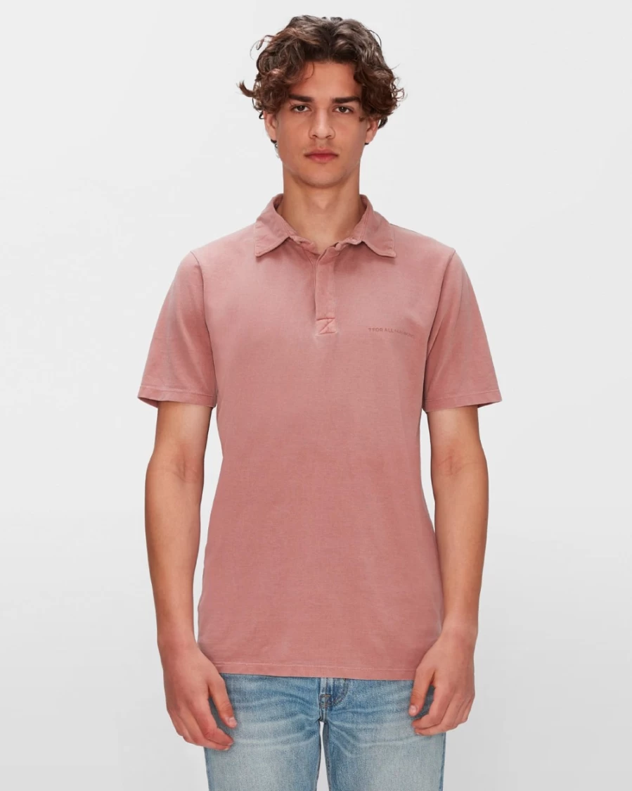 7 For All Mankind Men's Mineral Dye Polo Shirt in Burnt Brick Color