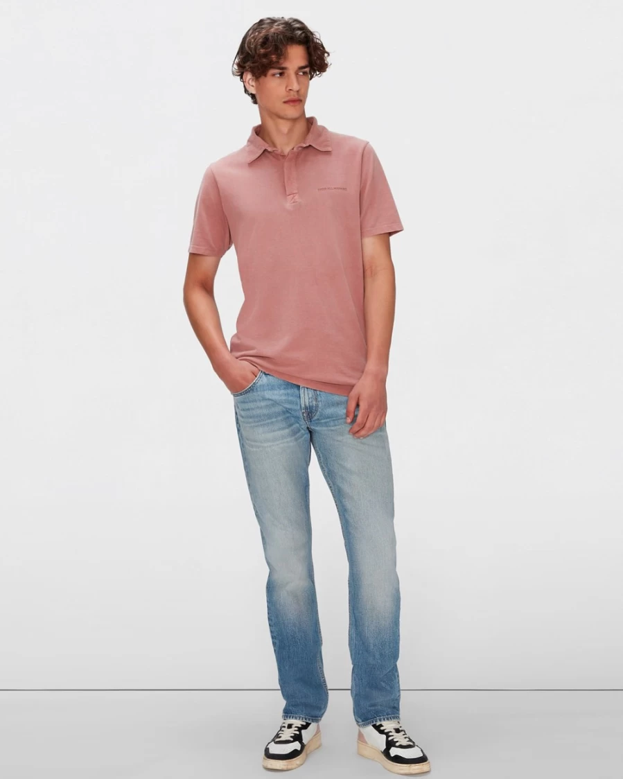 7 For All Mankind Men's Mineral Dye Polo Shirt in Burnt Brick Color