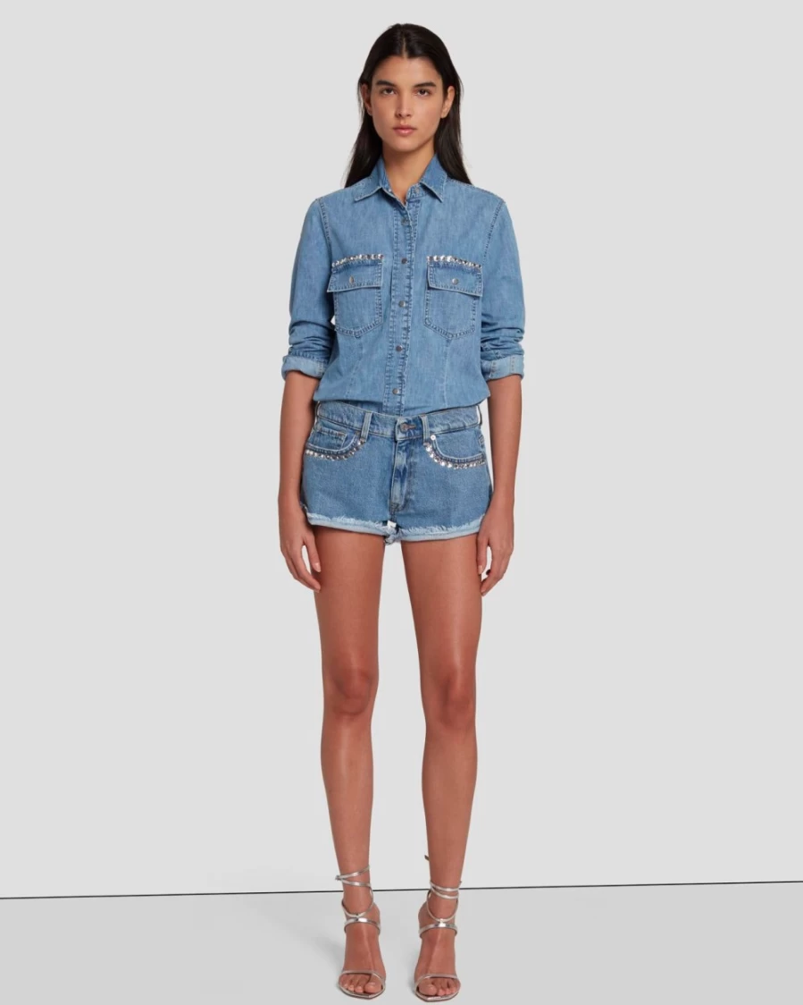 7 For All Mankind Women's Slouchy Shorts with Vibe Crystals | Adr Collection