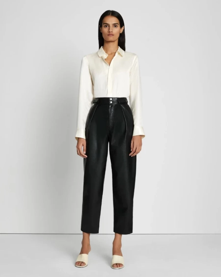 7 For All Mankind Women's Black Faux Leather Balloon Tab Pants