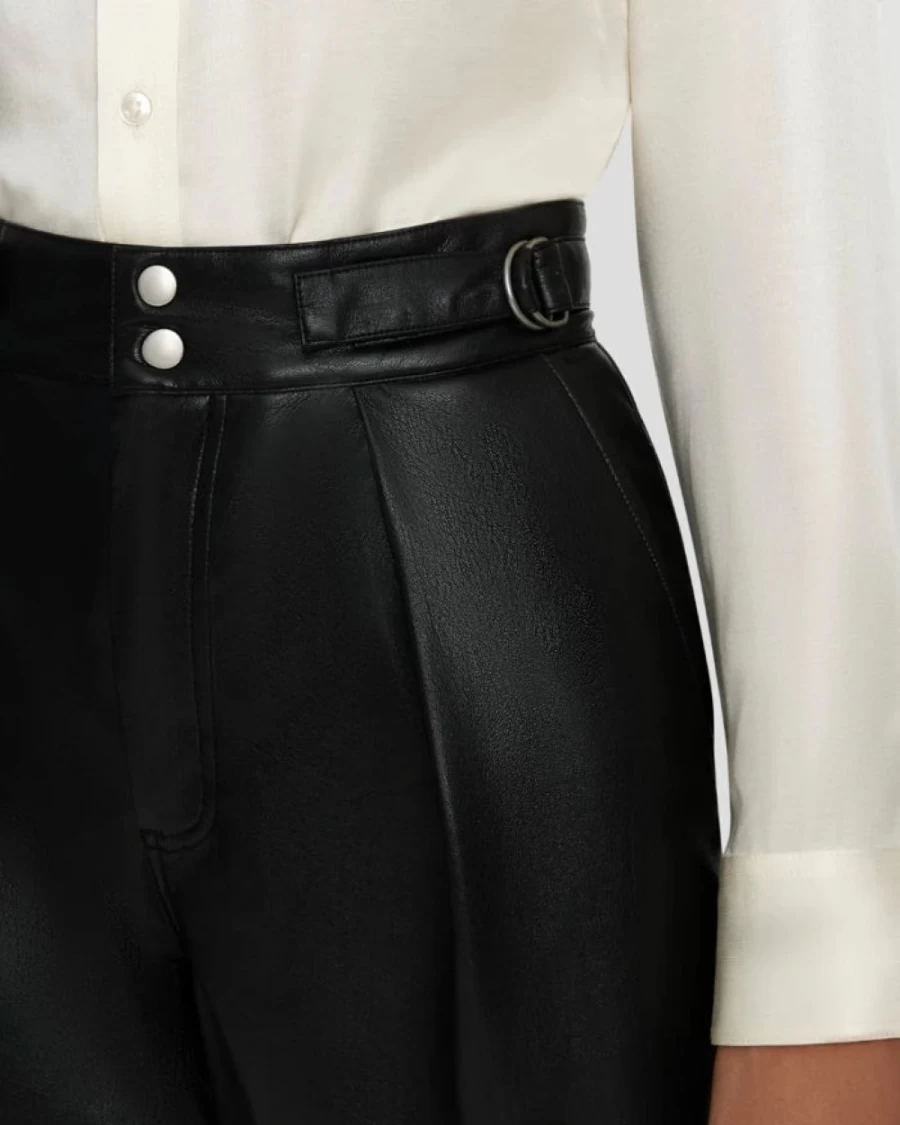 7 For All Mankind Women's Black Faux Leather Balloon Tab Pants