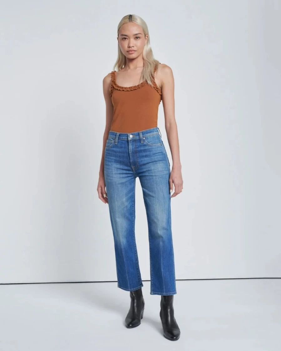 7 For All Mankind Women's High Waist Cropped Straight Leg Jeans for Garden Party