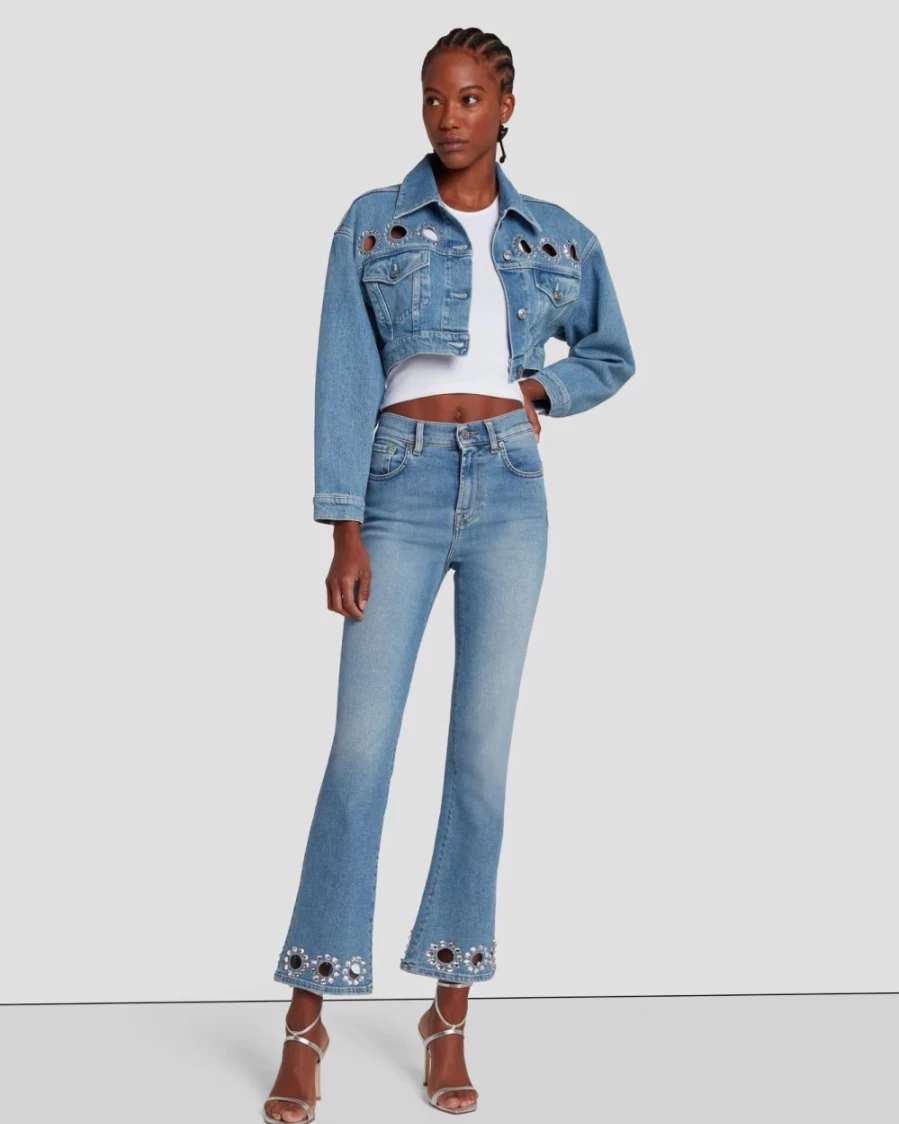7 For All Mankind Women's High Waist Slim Kick Flare Jeans in Vibe Wash | 7Fam X Adr Collaboration