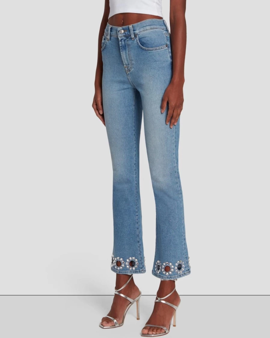 7 For All Mankind Women's High Waist Slim Kick Flare Jeans in Vibe Wash | 7Fam X Adr Collaboration