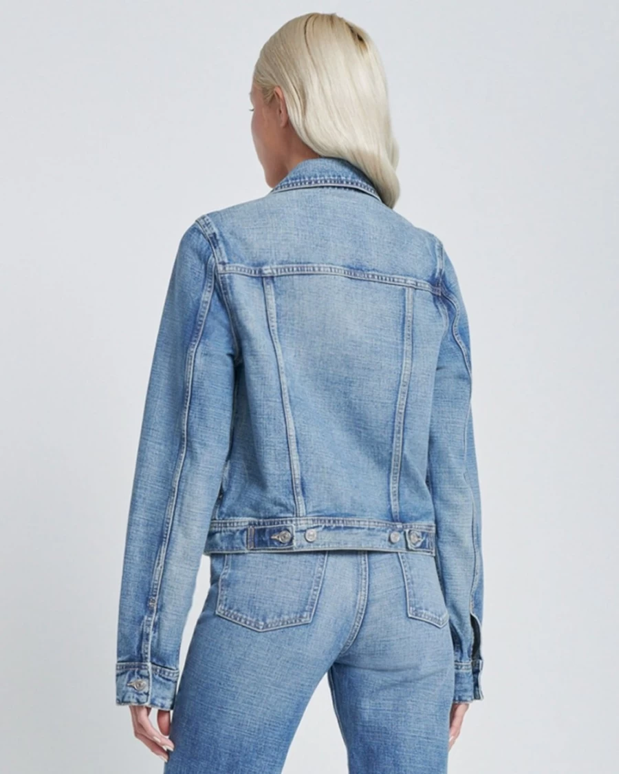 7 For All Mankind Women's Classic Trucker Jacket - Floral Teaparty Denim Jacket for Women