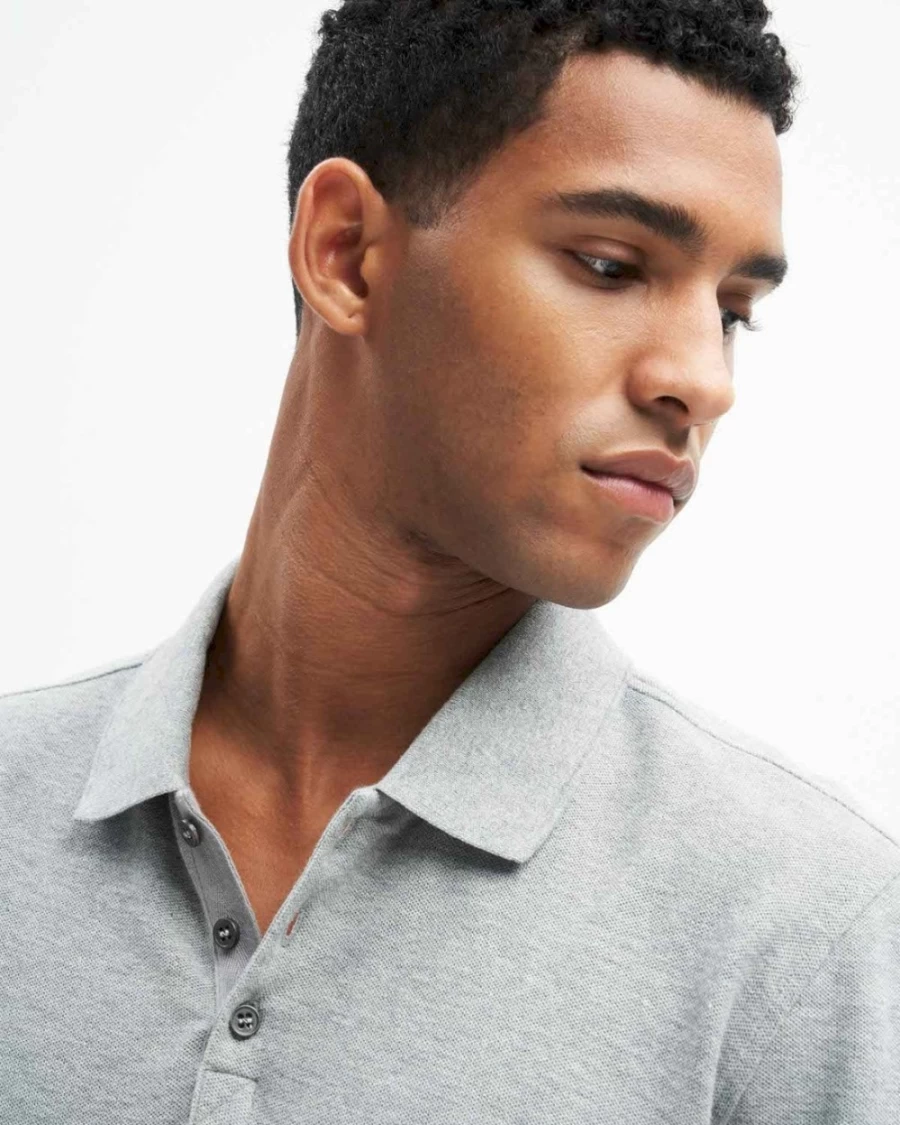 7 For All Mankind Men's 3-Button Heather Grey Polo Shirt