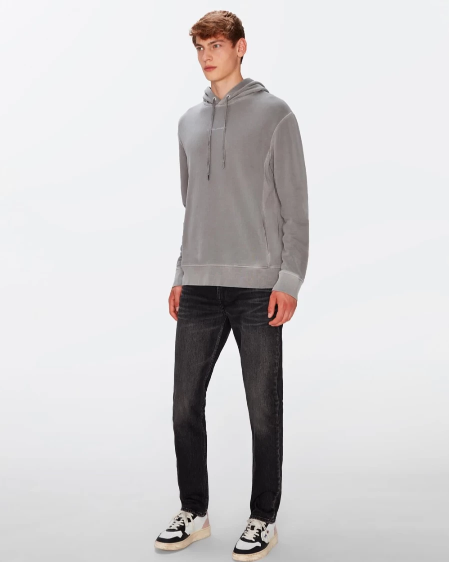 7 For All Mankind Men's Mineral Dye Grey Hoodie - Eco-Friendly Washed Cotton Pullover