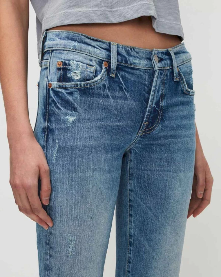 7 For All Mankind Women's Destroyed Bootcut Jeans in Fig Leaf Wash