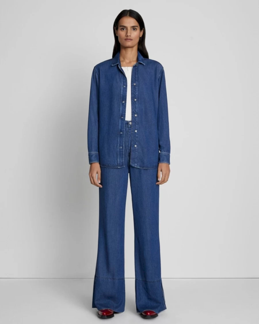 7 For All Mankind Women's Dark Indigo Denim Classic Shirt - Premium Lustre Finish