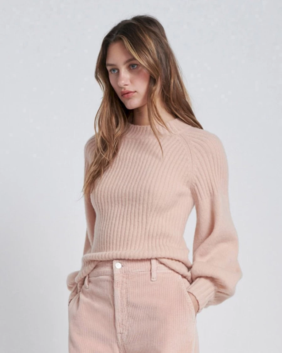 7 For All Mankind Women's Blush Pink Lantern Sleeve Knit Sweater