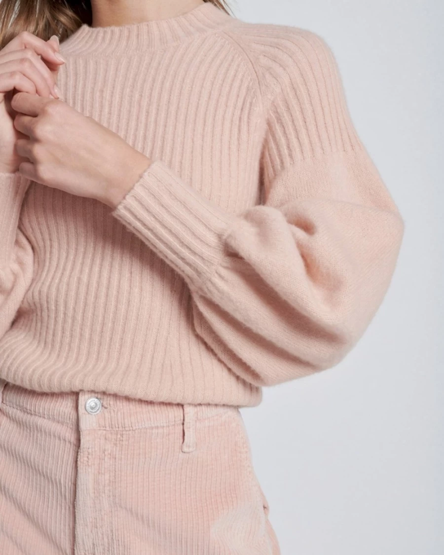 7 For All Mankind Women's Blush Pink Lantern Sleeve Knit Sweater