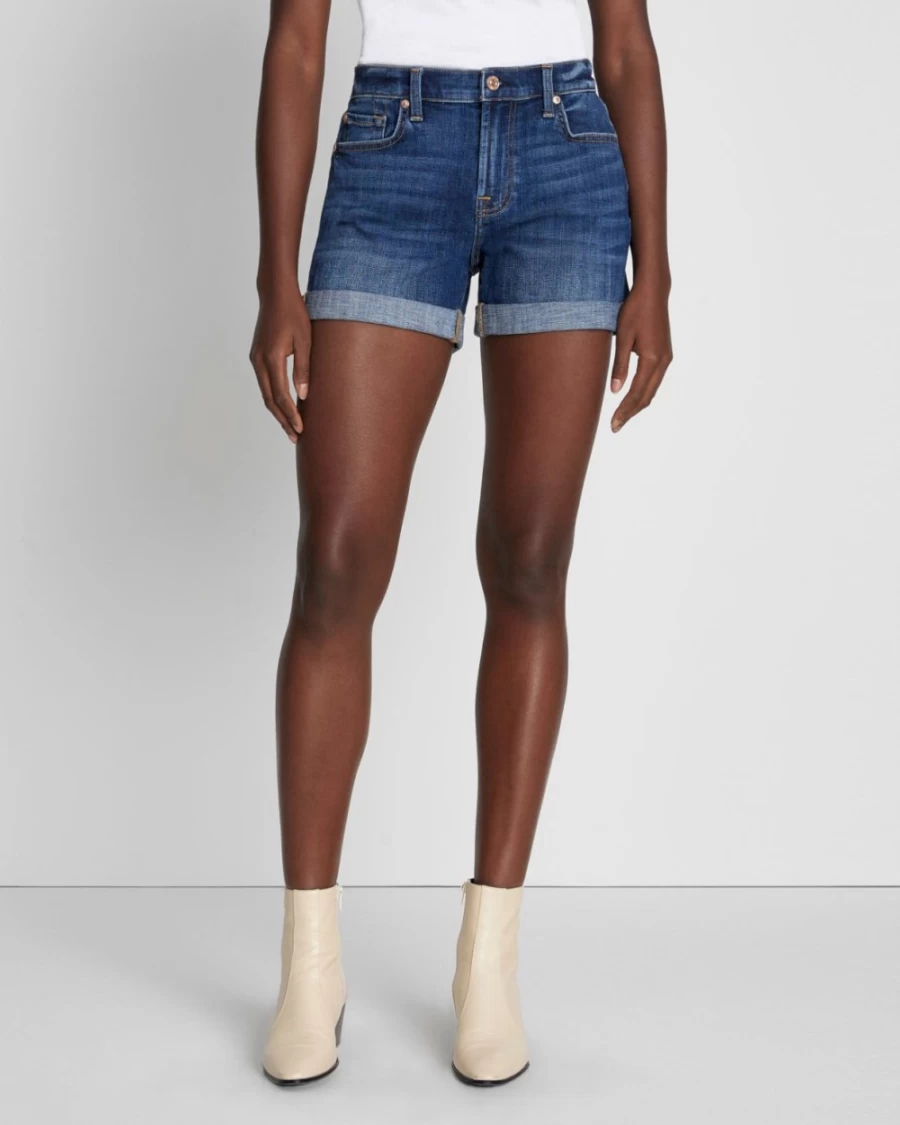 7 For All Mankind Women's Broken Twill Mid Roll Short in Vanity - Stylish Casual Denim Shorts