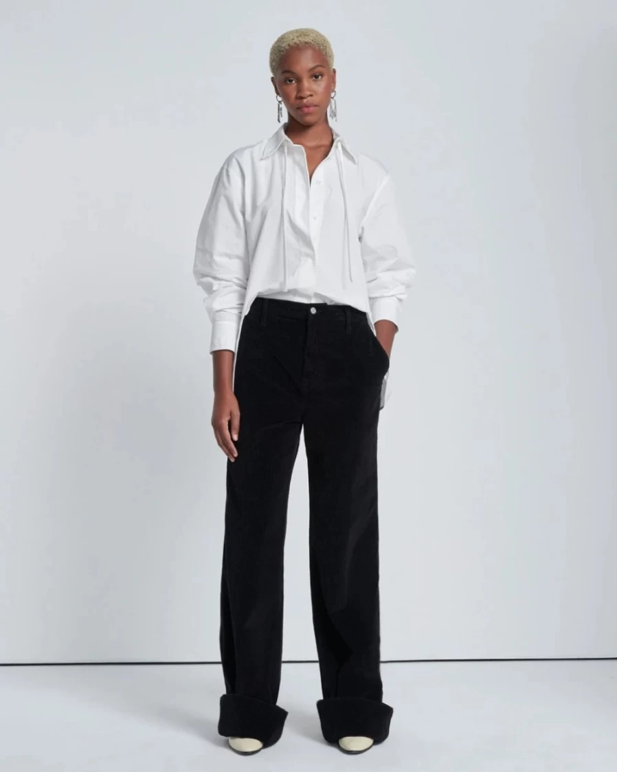 7 For All Mankind Women's Black Corduroy Easy Fit Comfort Trousers