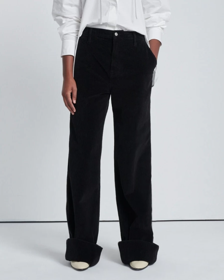 7 For All Mankind Women's Black Corduroy Easy Fit Comfort Trousers