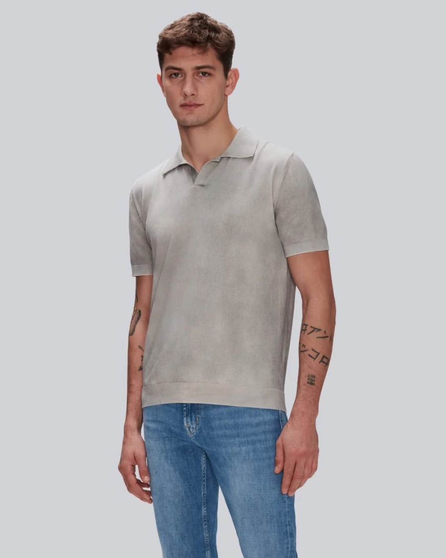 7 For All Mankind Men's Garment-Dyed Soft Cotton Polo Shirt in Gentle Grey
