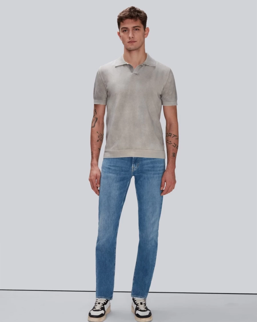 7 For All Mankind Men's Garment-Dyed Soft Cotton Polo Shirt in Gentle Grey